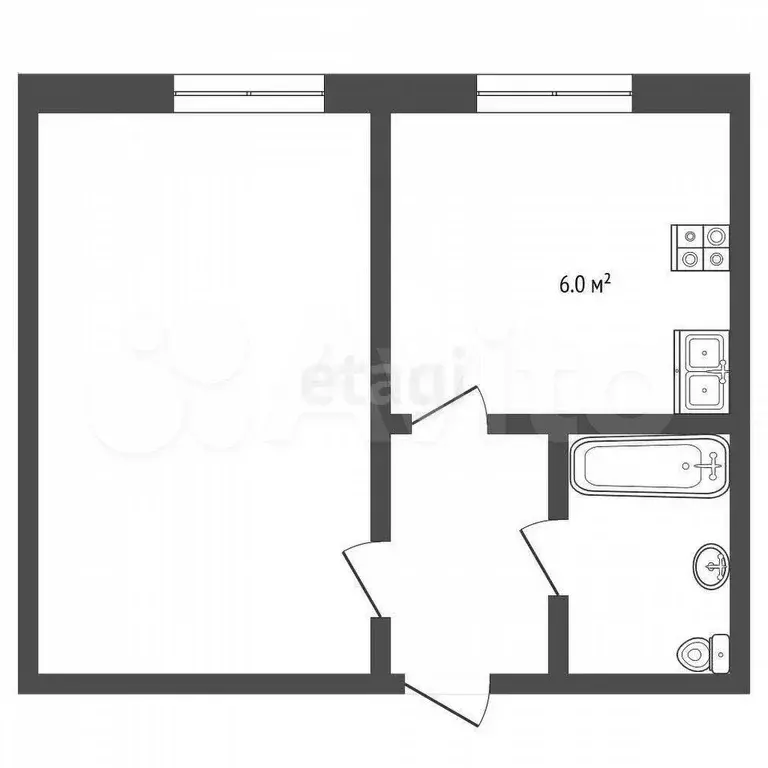 1-к. квартира, 30,8 м, 5/5 эт. - Фото 0
