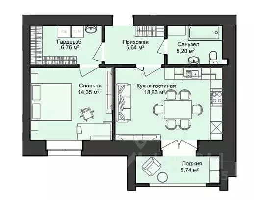 1-к кв. Марий Эл, Йошкар-Ола Теплая Речка жилой комплекс (56.52 м) - Фото 1
