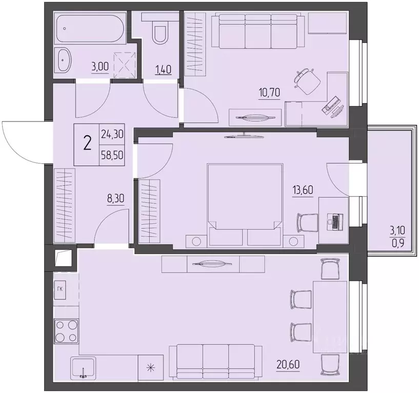 2-к кв. Ростовская область, Батайск ул. Макаровского, 4к2 (57.6 м) - Фото 0