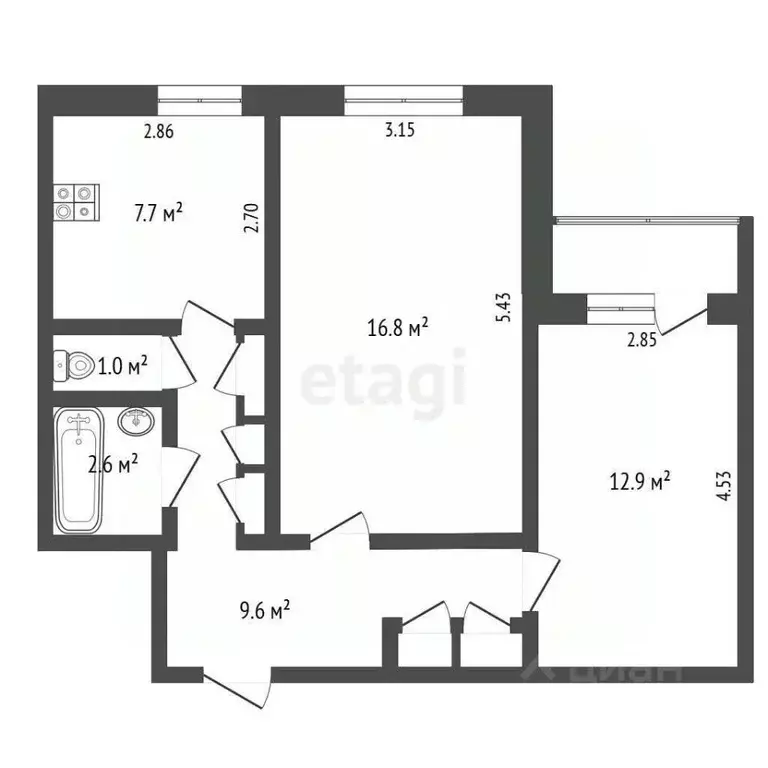 2-к кв. Ямало-Ненецкий АО, Новый Уренгой Мирный мкр, 1/8 (52.7 м) - Фото 1