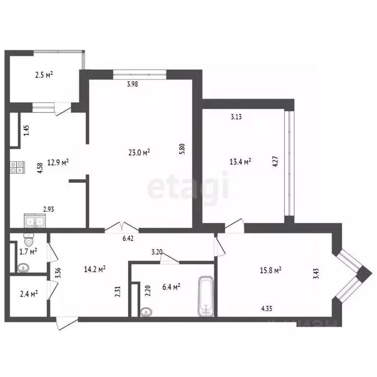 3-к кв. Тюменская область, Тюмень ул. Николая Федорова, 12к1 (89.8 м) - Фото 2