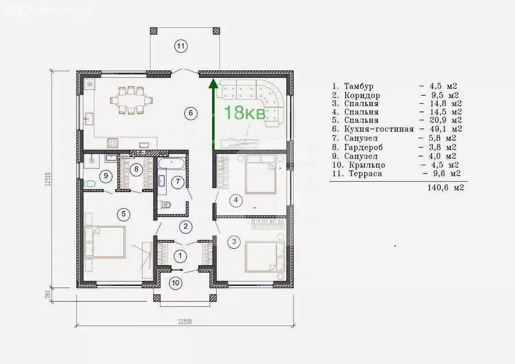 Дом в аул Старобжегокай, Зелёная улица (141 м) - Фото 1