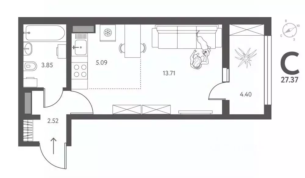 Студия Липецкая область, Липецк ул. Перова, 2Д (27.37 м) - Фото 0