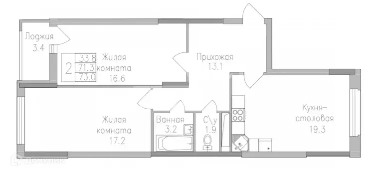 Продаётся 2-к квартира, 73 м - Фото 0