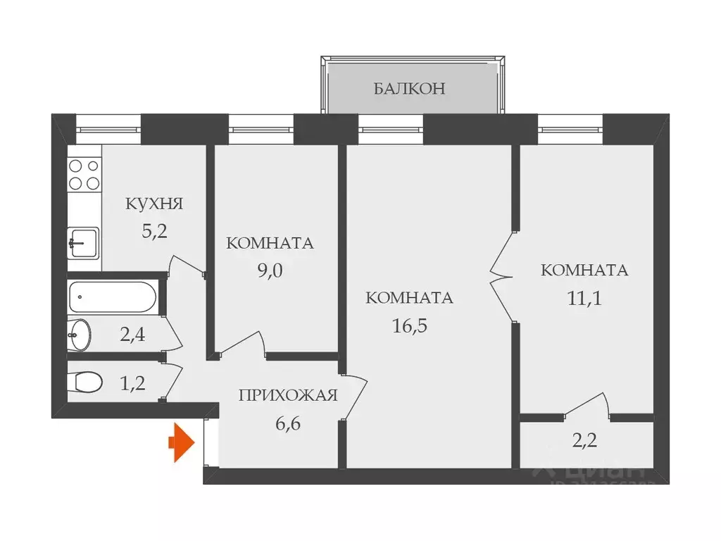 3-к кв. Санкт-Петербург Сердобольская ул., 13 (54.5 м) - Фото 1