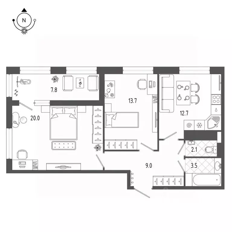 2-к кв. Санкт-Петербург бул. Измайловский, 9 (65.0 м) - Фото 0