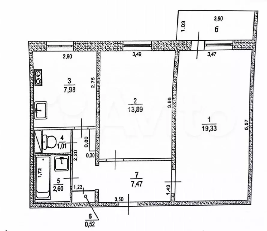2-к. квартира, 53,2 м, 6/9 эт. - Фото 0