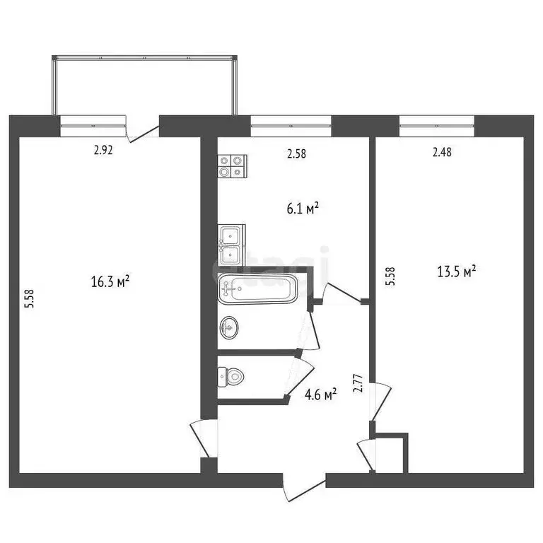 2-комнатная квартира: Вологда, Тепличный микрорайон, 1 (43.8 м) - Фото 1
