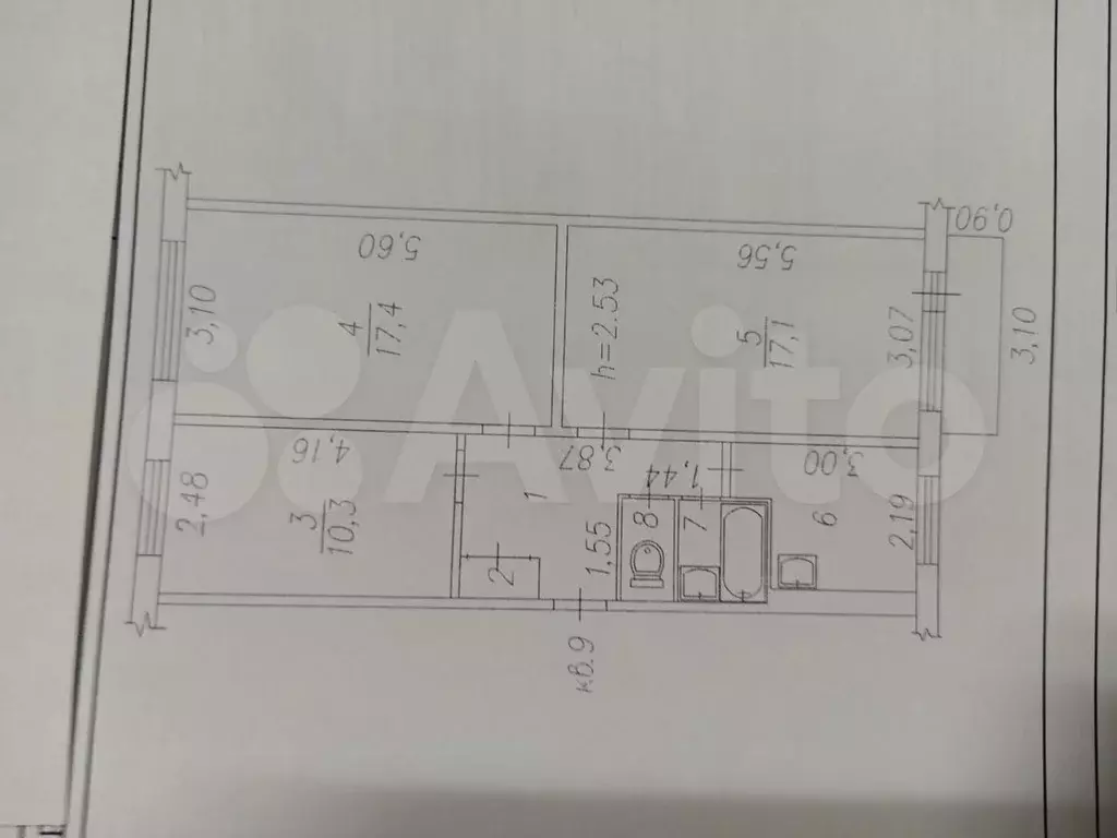 3-к. квартира, 60,8 м, 3/5 эт. - Фото 0