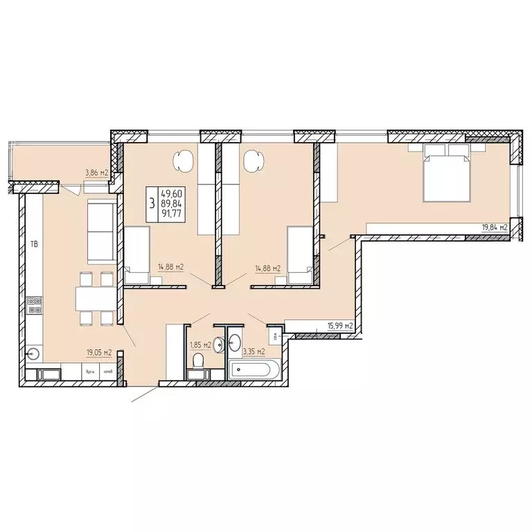 3-комнатная квартира: Калуга, улица Пухова, 58 (91.77 м) - Фото 1