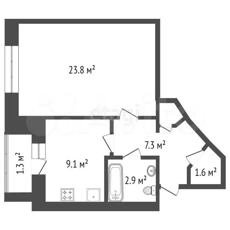 1-к. квартира, 45,6 м, 4/4 эт. - Фото 1