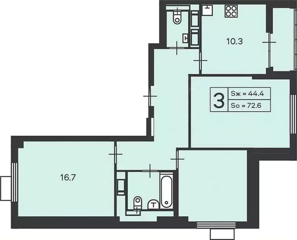 3-комнатная квартира: Москва, Амурская улица, 1к1 (72.6 м) - Фото 1