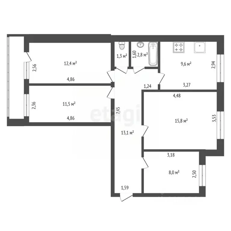 4-к кв. Башкортостан, Уфа ул. Степана Кувыкина, 31 (77.0 м) - Фото 1