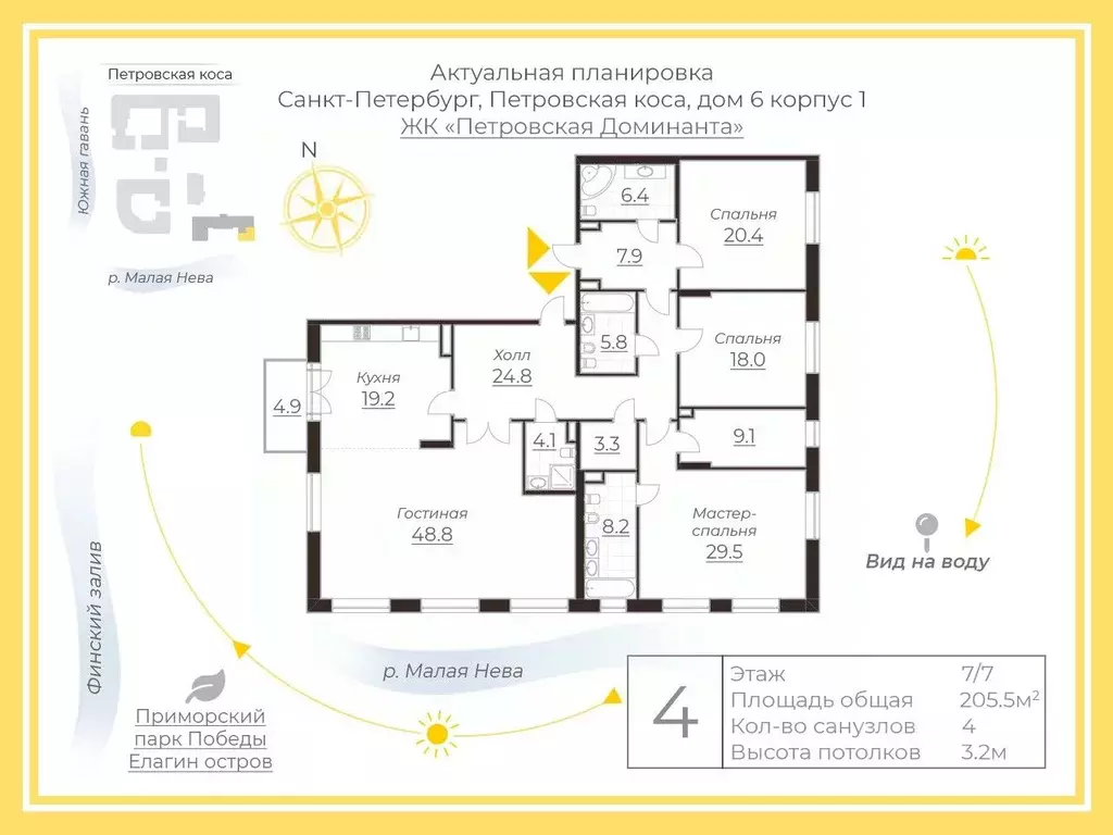 4-к кв. Санкт-Петербург проезд Петровская коса, 6к1 (205.5 м) - Фото 2