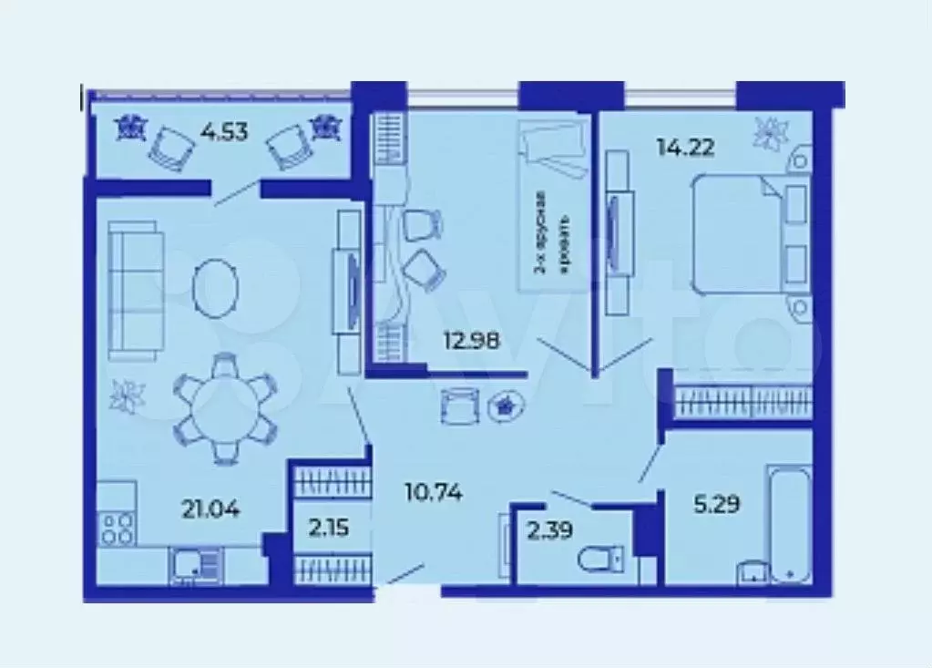 2-к. квартира, 72,9 м, 5/9 эт. - Фото 1