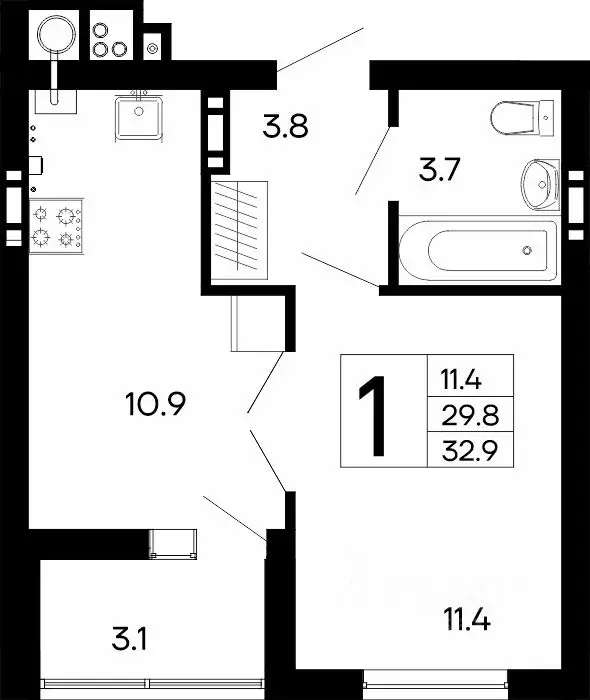 1-к кв. Крым, Феодосия ш. Симферопольское, 48к1 (32.9 м) - Фото 1