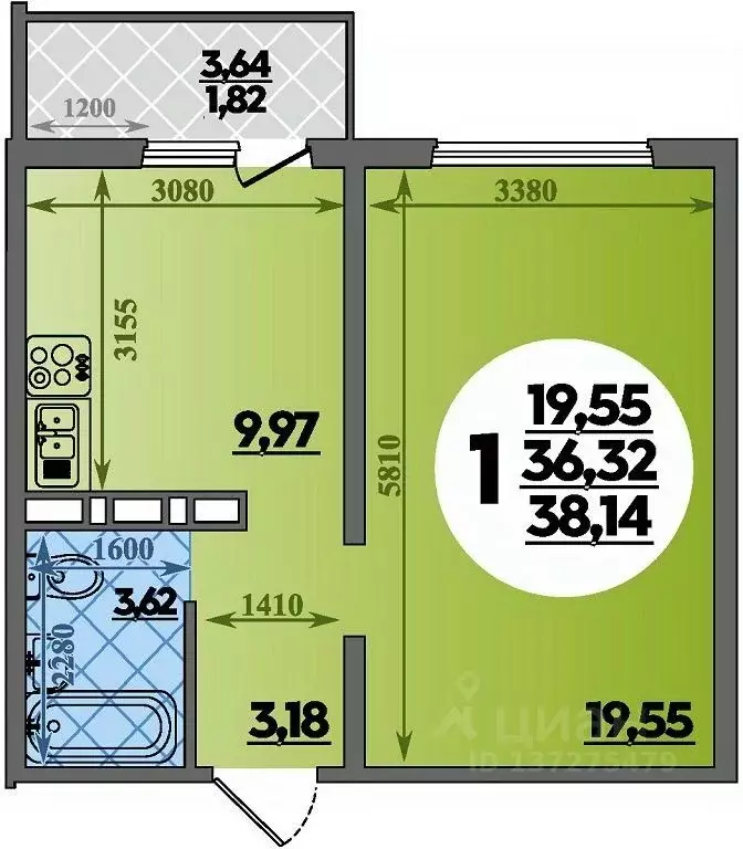 1-к кв. Ростовская область, Ростов-на-Дону ул. Костенко, 12 (38.14 м) - Фото 1