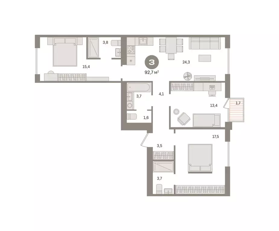 3-комнатная квартира: Новосибирский район, рабочий посёлок Краснообск, ... - Фото 2