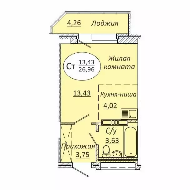 1-комнатная квартира: новосибирск, коммунстроевская улица, 146 (26.96 . - Фото 0