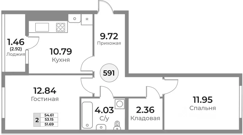 2-к кв. Калининградская область, Калининград Пригородная ул. (53.15 м) - Фото 0