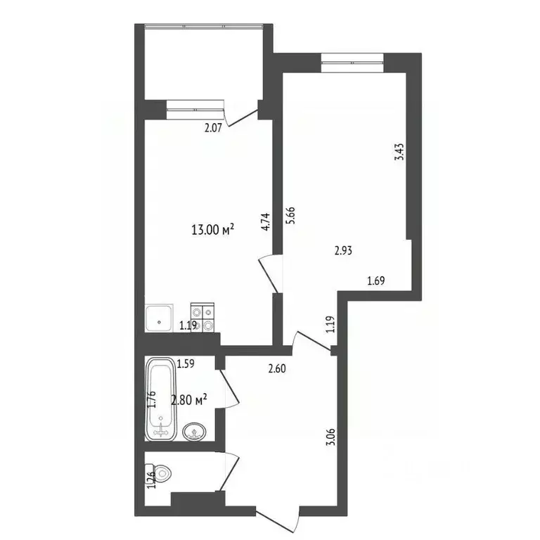 1-к кв. Тюменская область, Тюмень ул. Николая Зелинского, 5к1 (41.1 м) - Фото 2