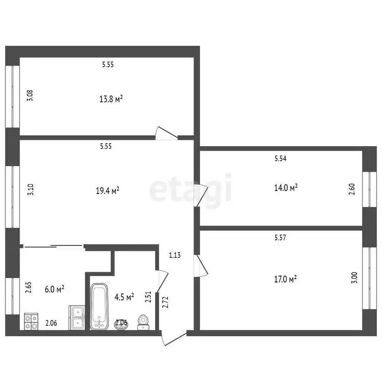4-комнатная квартира: Кемерово, улица Гагарина, 11 (77.8 м) - Фото 1