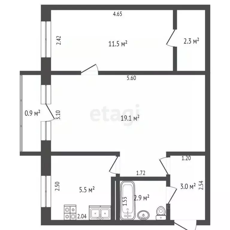 2-к кв. Самарская область, Самара ул. Гагарина, 17 (46.7 м) - Фото 1