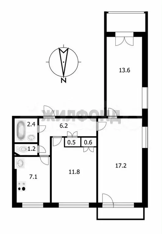 3-к. квартира, 60,6 м, 8/9 эт. - Фото 0