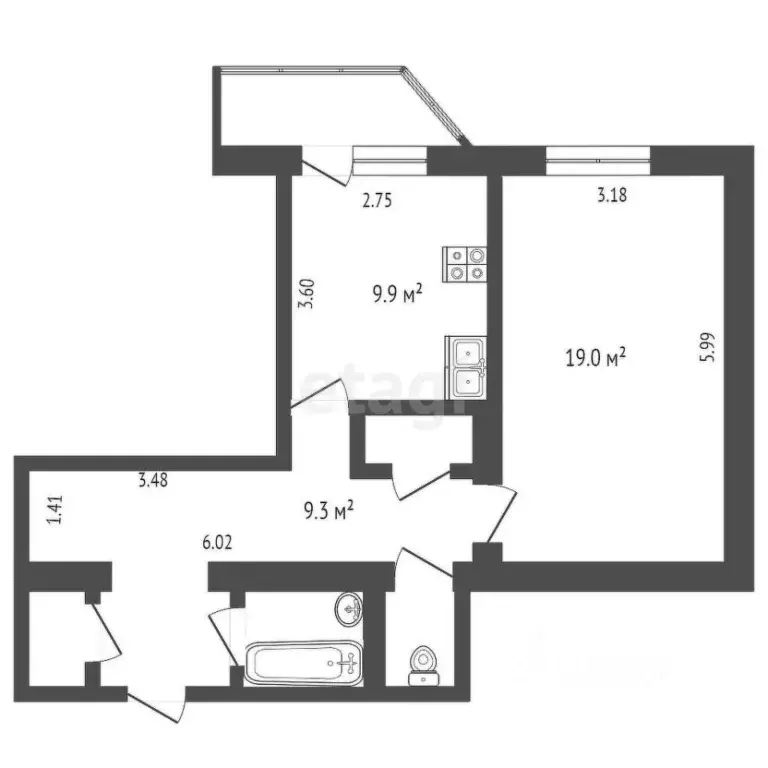 1-к кв. Ямало-Ненецкий АО, Ноябрьск ул. Юности, 4 (36.7 м) - Фото 2