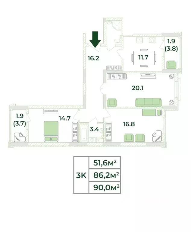 3-к кв. Крым, Симферопольский район, с. Мирное, Жигулина Роща мкр  ... - Фото 1