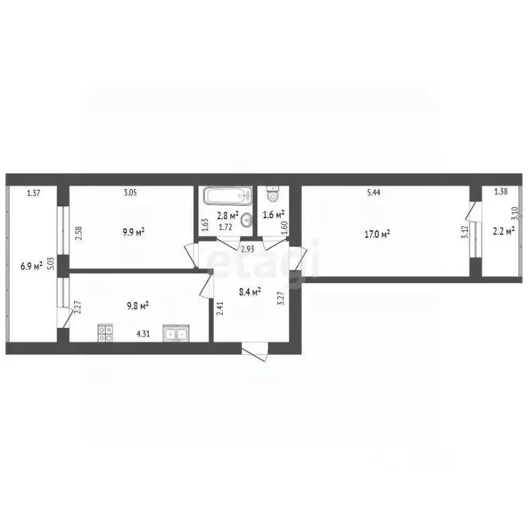 2-к кв. Марий Эл, Йошкар-Ола ул. Чернякова, 1 (60.9 м) - Фото 1