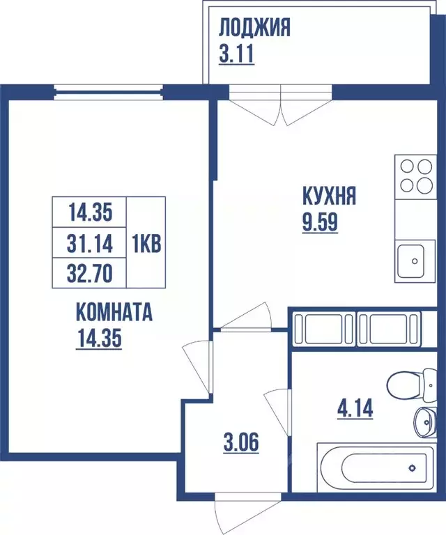 1-к кв. Санкт-Петербург ул. Вадима Шефнера, 4 (32.7 м) - Фото 0