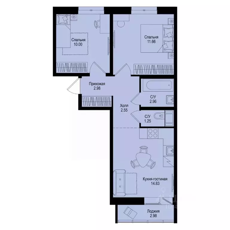 2-к кв. Ленинградская область, Всеволожский район, Заневское городское ... - Фото 1