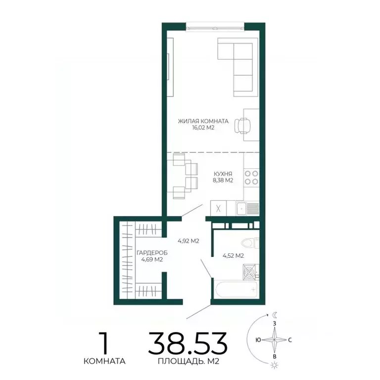 1-к кв. Пензенская область, Пенза Чаадаев жилой комплекс (38.53 м) - Фото 1