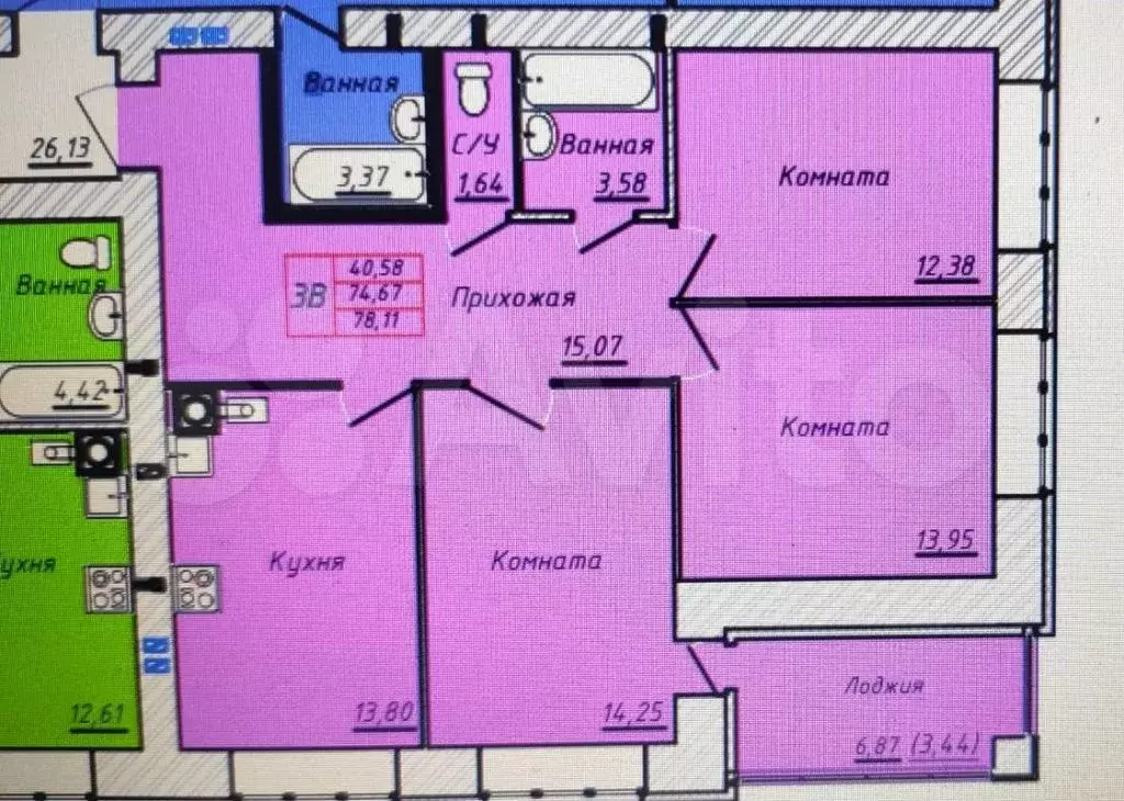 3-к. квартира, 75 м, 12/14 эт. - Фото 0