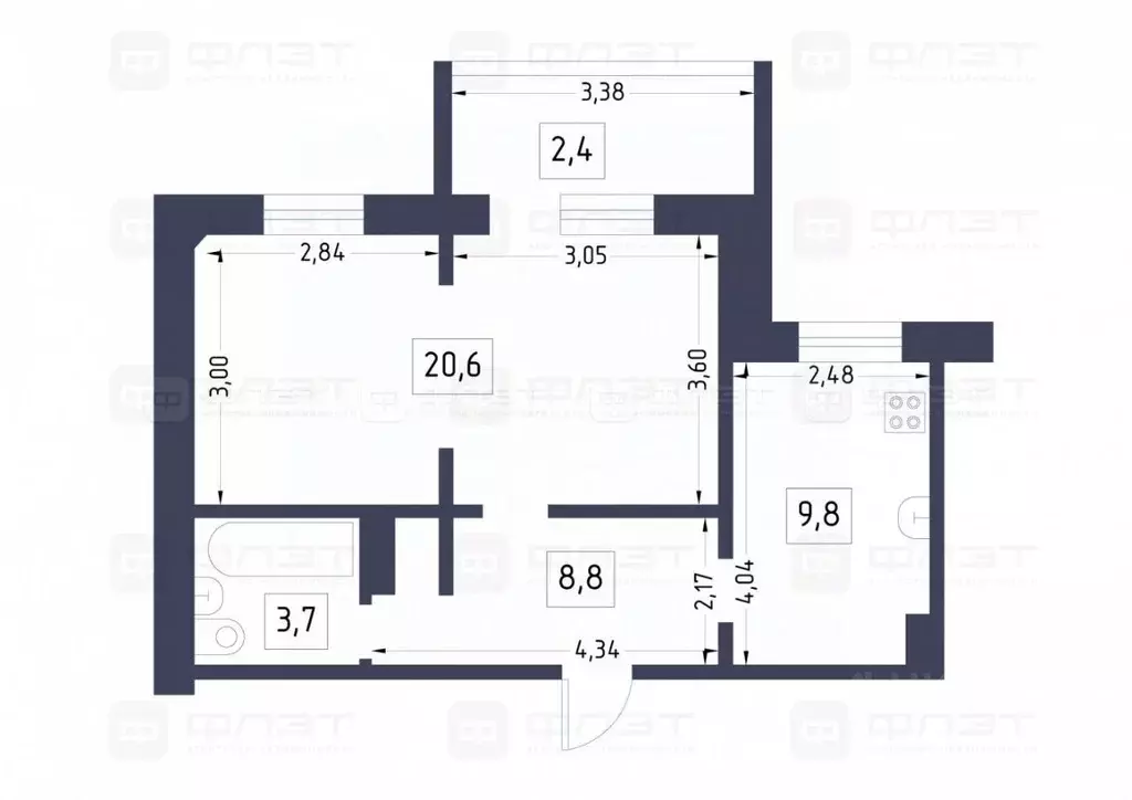 1-к кв. Татарстан, Казань Бирюзовая ул., 1а (43.0 м) - Фото 1