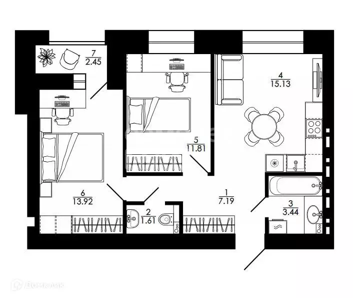 Продаётся 2-к квартира, 57.57 м - Фото 0