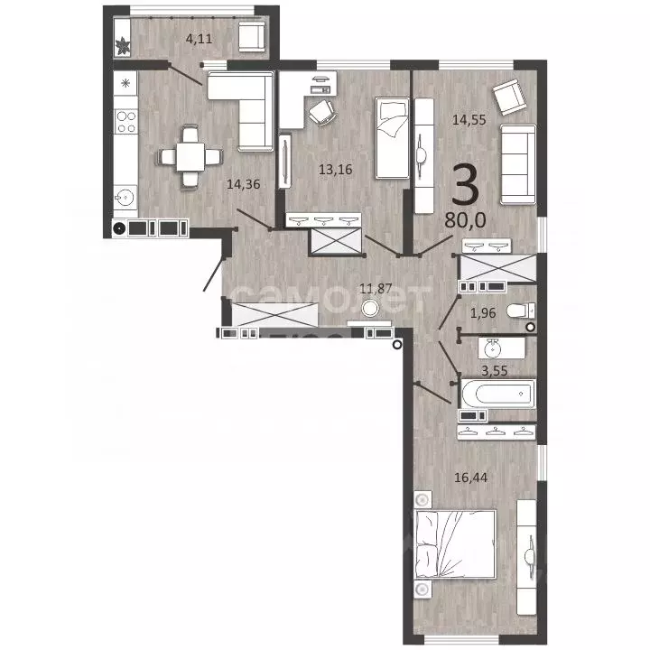 3-к кв. Рязанская область, Рязань ул. Островского, 122к1 (80.0 м) - Фото 1