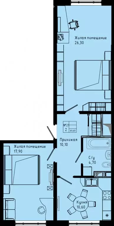 2-комнатная квартира: Коммунар, Железнодорожная улица, 41к3 (69.6 м) - Фото 1