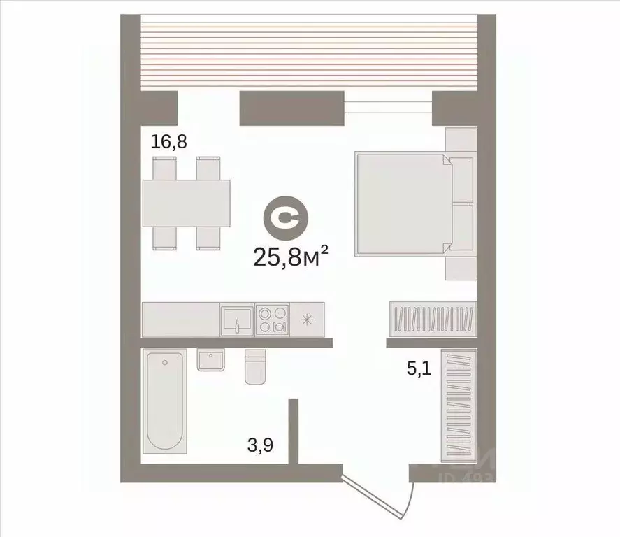1-к кв. Новосибирская область, Новосибирск ул. Юности, 3 (25.8 м) - Фото 2