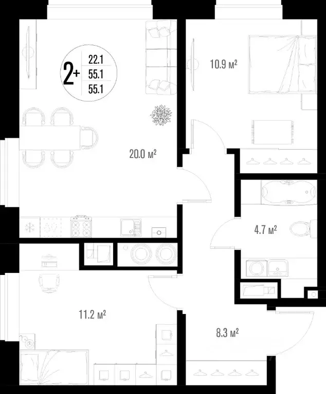 2-к кв. Астраханская область, Астрахань ул. Трофимова (55.1 м) - Фото 2
