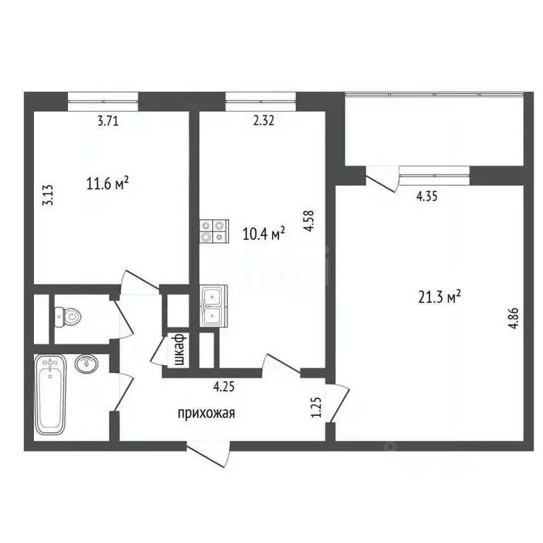 2-к кв. Москва ул. Гвоздева, 7/4С1 (54.9 м) - Фото 2