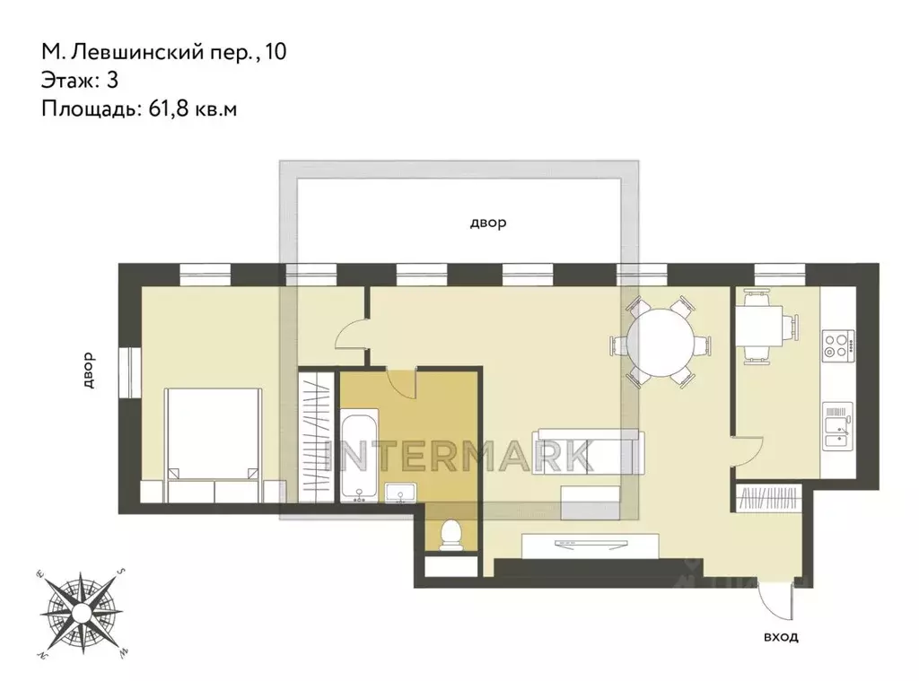 2-к кв. Москва Малый Левшинский пер., 10 (61.8 м) - Фото 1