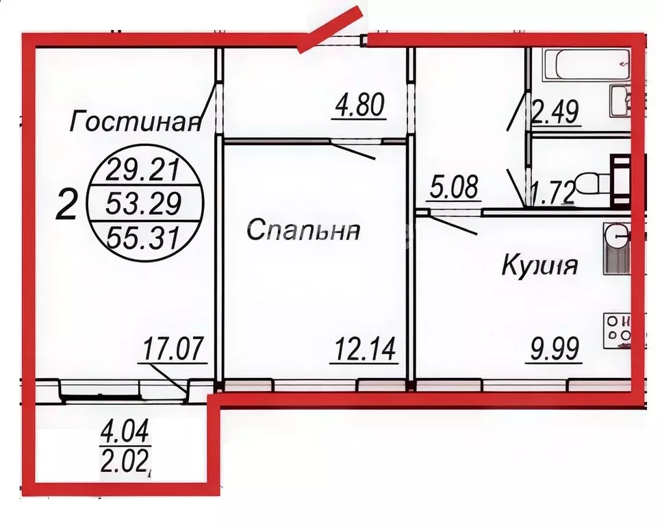 2-к кв. Хабаровский край, Хабаровск ул. Героев Пассаров, 12/2 (55.31 ... - Фото 2