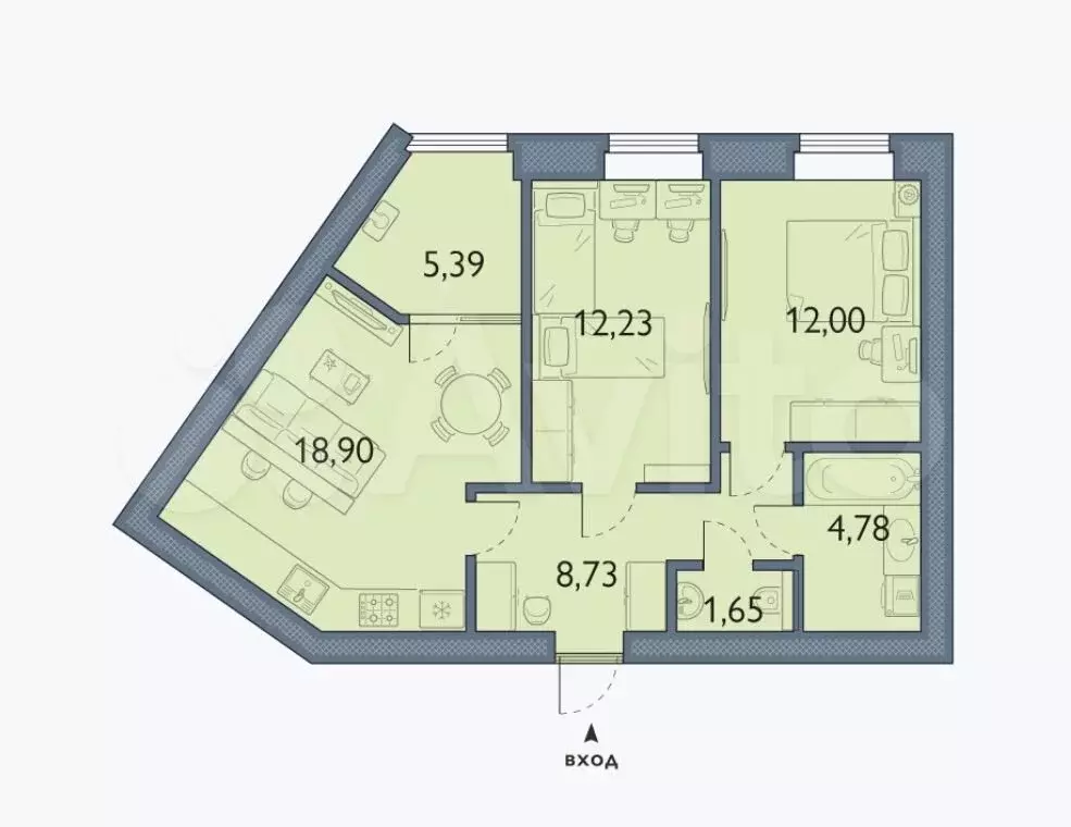 2-к. квартира, 63,7 м, 4/6 эт. - Фото 1