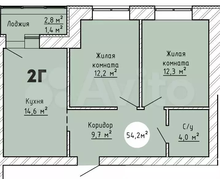 2-к. квартира, 54,2м, 7/9эт. - Фото 1