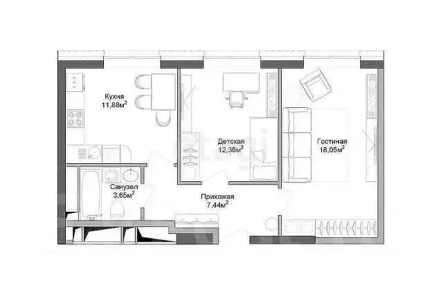 3-комнатная квартира: Тула, улица Бондаренко, 12 (45 м) - Фото 1
