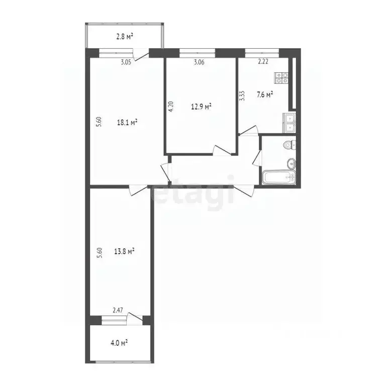 3-к кв. Самарская область, Самара Владимирская ул., 44 (60.4 м) - Фото 2