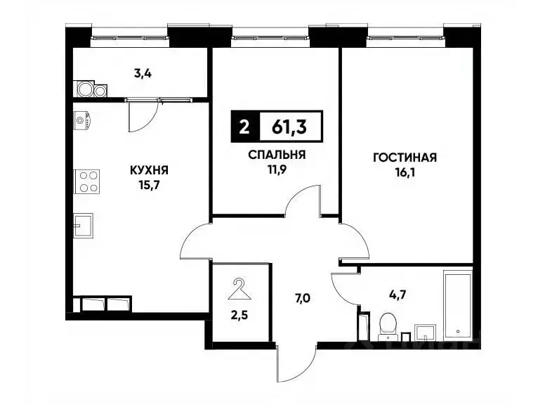 2-к кв. Ставропольский край, Ставрополь ул. Николая Голодникова, 9к2 ... - Фото 0