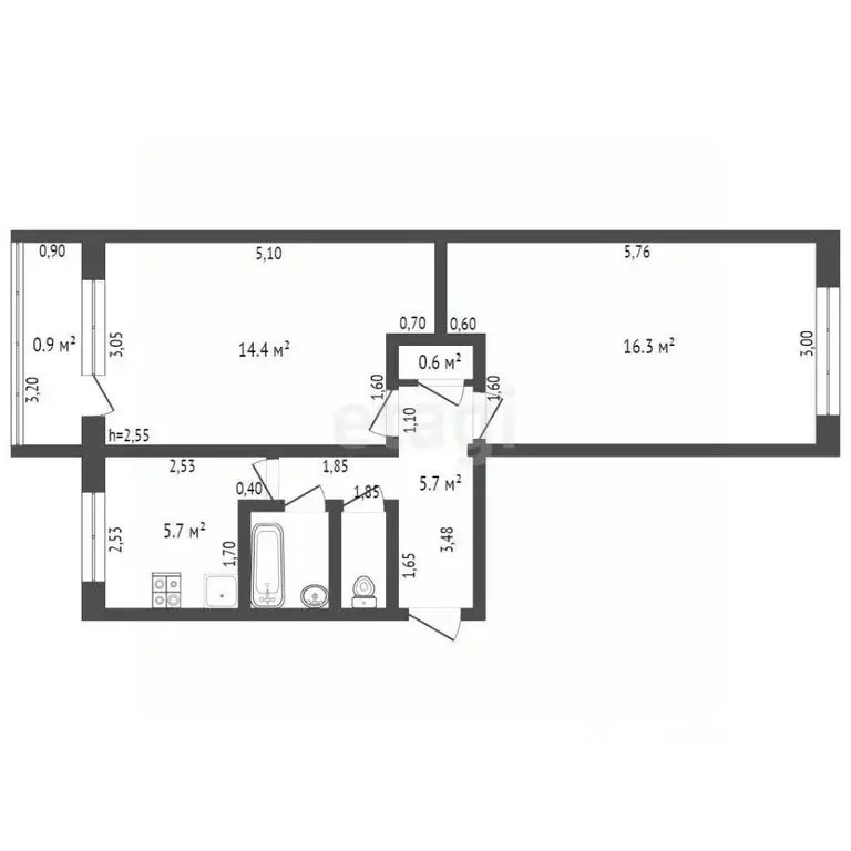 2-к кв. Брянская область, Брянск ул. Молодой Гвардии, 81 (46.0 м) - Фото 1